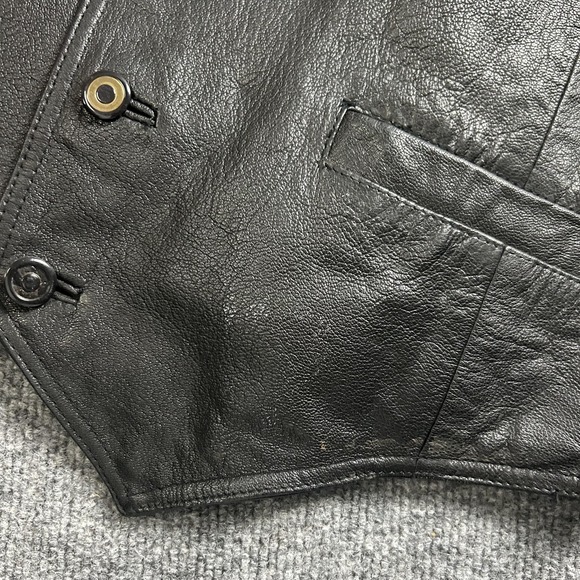 Wilsons Leather Vest Mens Large Black Button Front Adjustable Buckle Lined - Picture 3 of 6